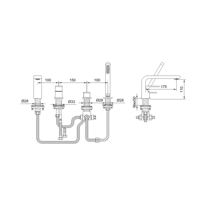 Bateria wannowa Kohlman Saxo 4 otworowa- sanitbuy.pl