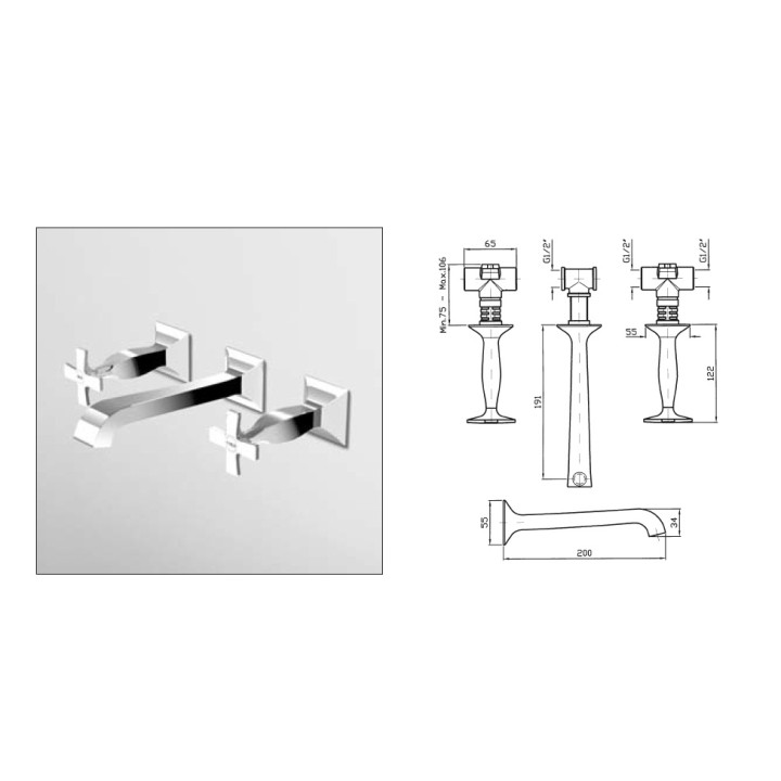 Bateria  umywalkowa Zucchetti Bellagio ścienna- sanitbuy.pl