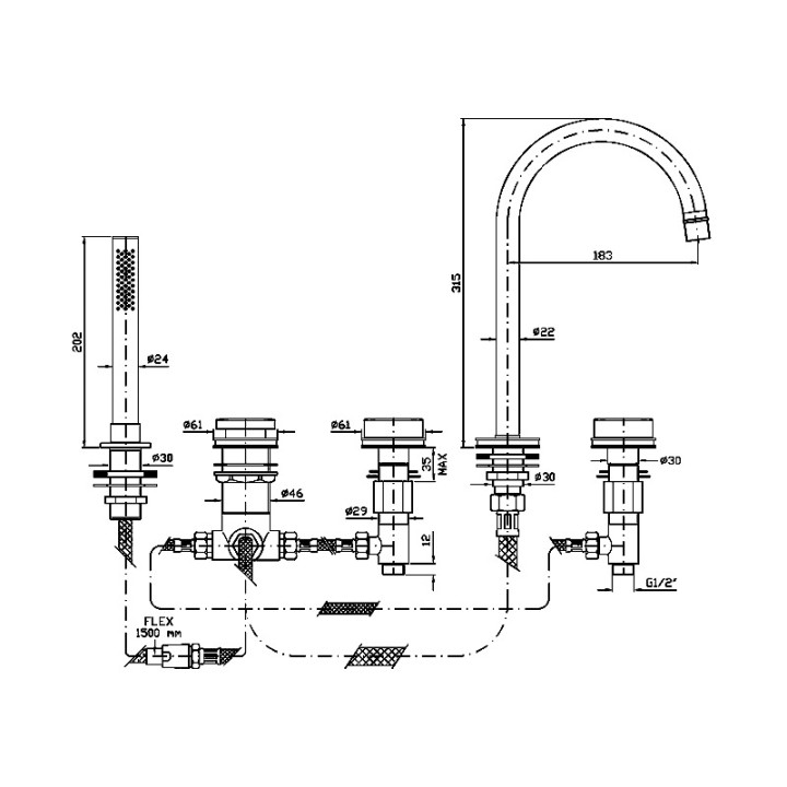 Bateria wannowa Zucchetti  Savoy 5-otworowa- sanitbuy.pl