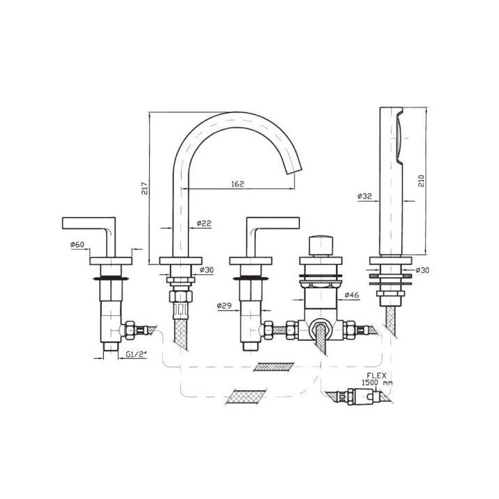 Bateria wannowa Zucchetti Simply Beautiful 5-otworowa- sanitbuy.pl