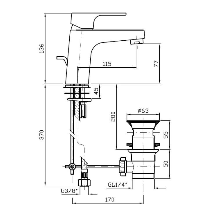 Bateria umywalkowa Zucchetti  Wind z korkiem- sanitbuy.pl