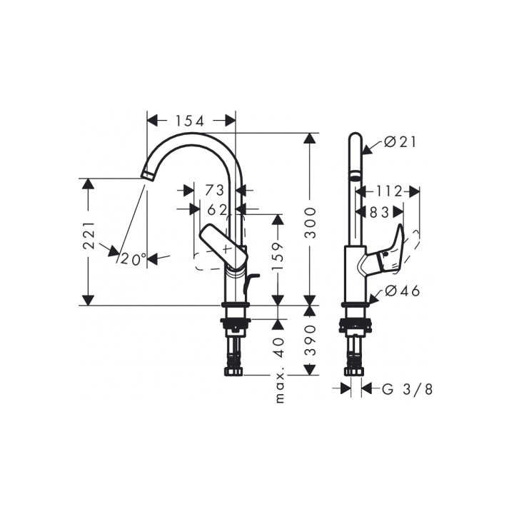 Jednouchwytowa bateria umywalkowa 210, DN 15, Hangrohe Logis z obrotową wylewką i zestawem odpływowym- sanitbuy.pl