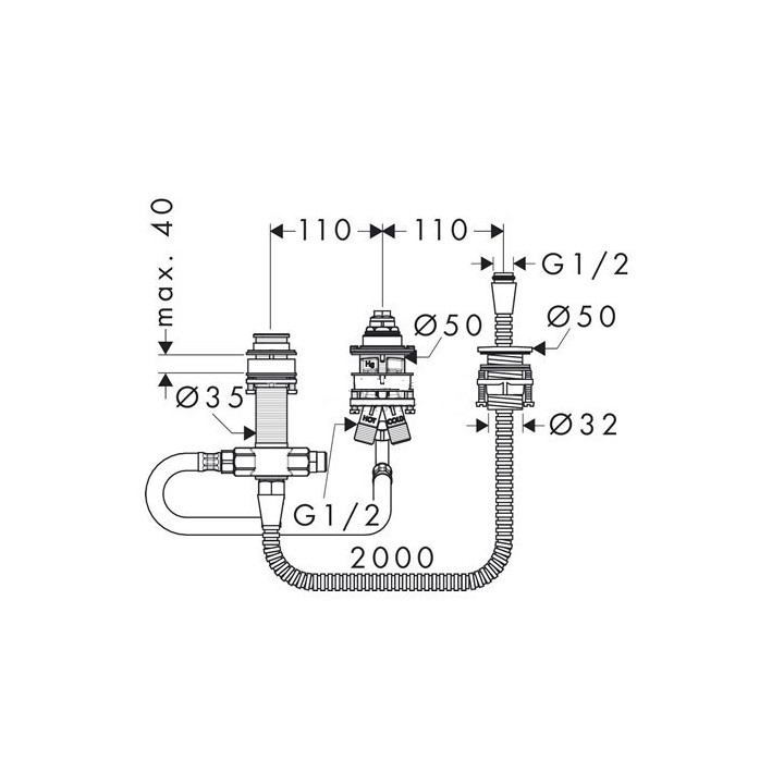 Zestaw podstawowy Hansgrohe  do baterii 3- otworowej do montażu na brzegu wanny- sanitbuy.pl