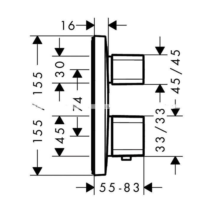 Bateria prysznicowa termostatyczna Hansgrohe Ecostat E z zaworem odcinajaco-przełaczającym podtynkowa, element zewnętrzny- sanit