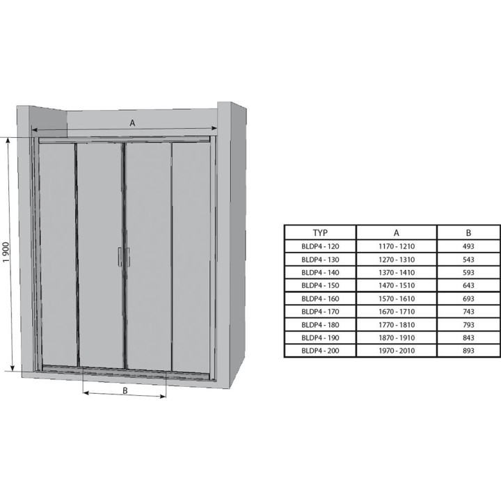 Drzwi prysznicowe BLDP4 120 Ravak Blix, biały + grape- sanitbuy.pl