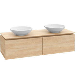 Szafka podumywalkowa Villeroy&Boch Legato, 1400x380x500 mm, Glossy White, miejsce pod dwie umywalki, oświetlenie LED- sanitbuy.p