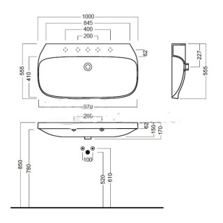 Umywalka  Hatria Abito 100cm bez otworu na baterię- sanitbuy.pl