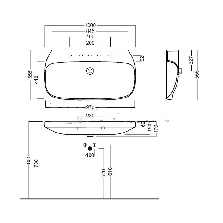Umywalka  Hatria Abito 100cm bez otworu na baterię- sanitbuy.pl