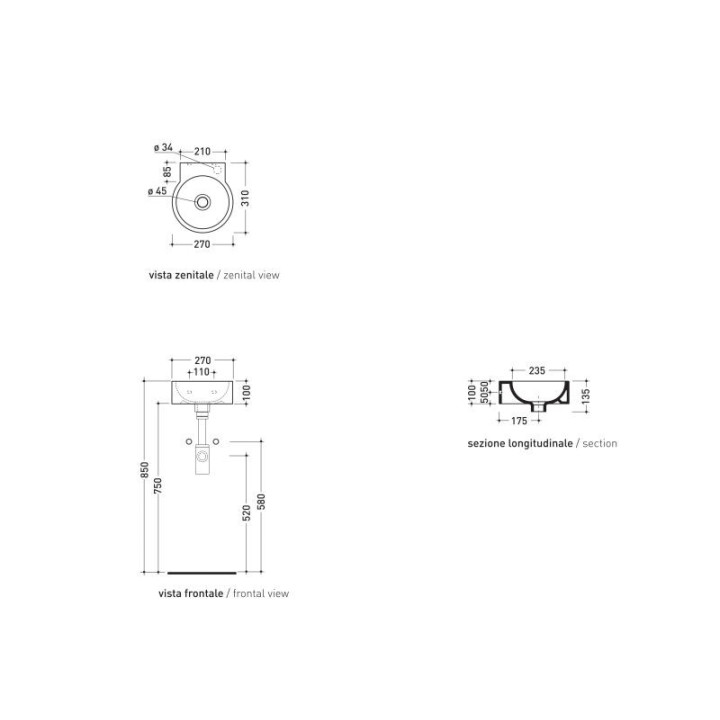 Umywalka Flaminia Twin 27 cm, wisząca- sanitbuy.pl