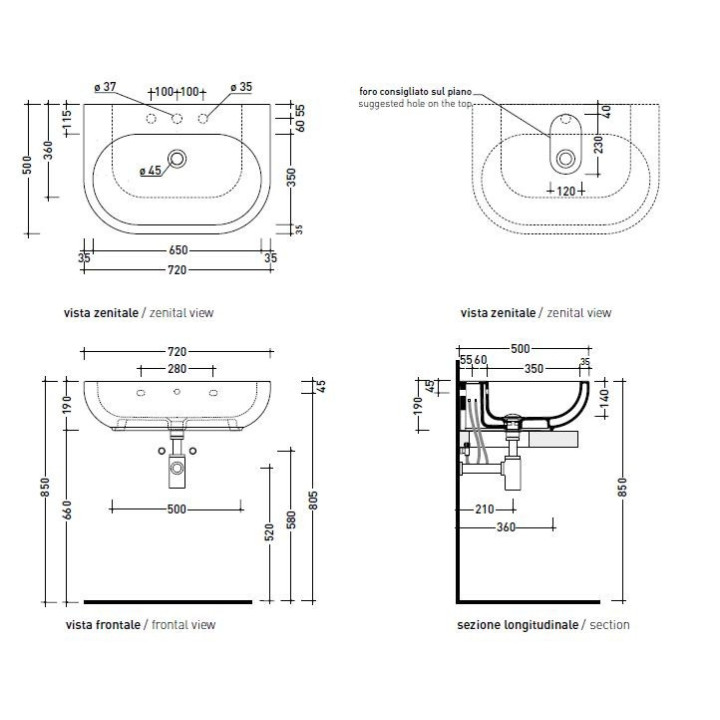 Umywalka Flaminia  Pass  72x50 cm- sanitbuy.pl