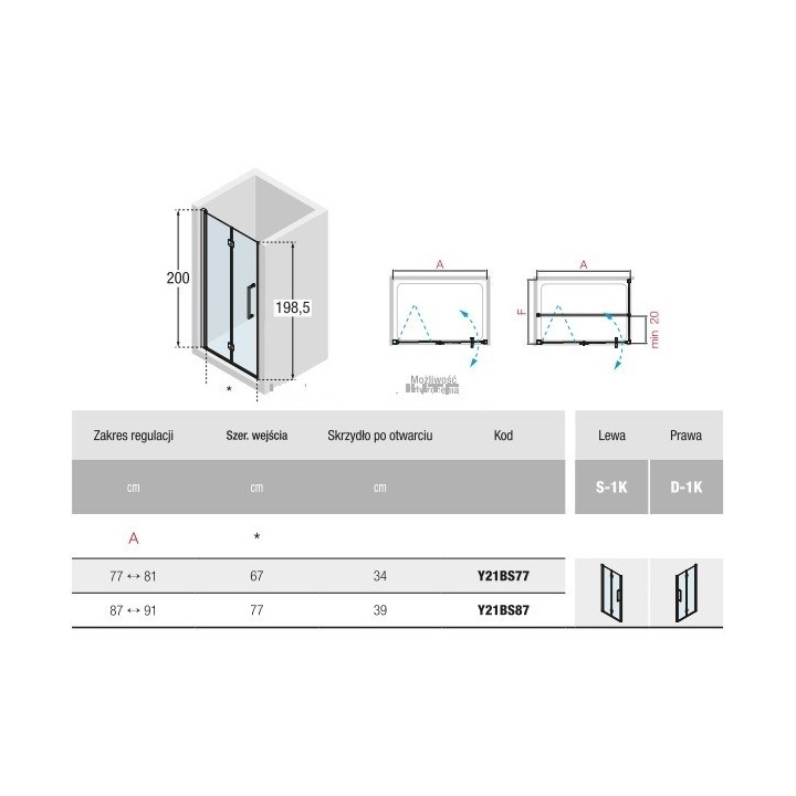 Drzwi prysznicowe do wnęki  Novellini Young 2.0 1BS składane 80 cm, lewe- sanitbuy.pl