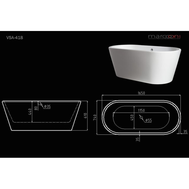 Wanna MARCOONI VSA-418 165x74 cm, wolnostojąca- sanitbuy.pl