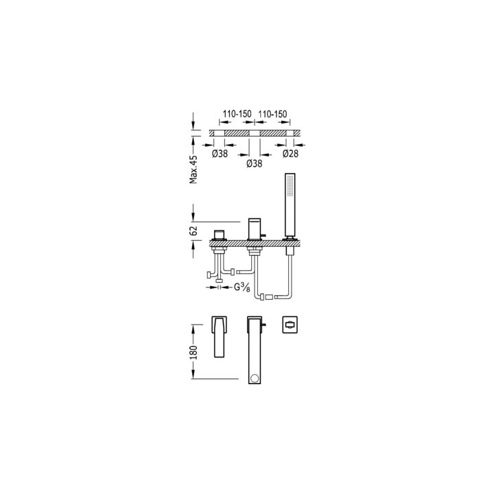 Bateria wannowa Tres Slim -Exclusive 3-otworowa- sanitbuy.pl