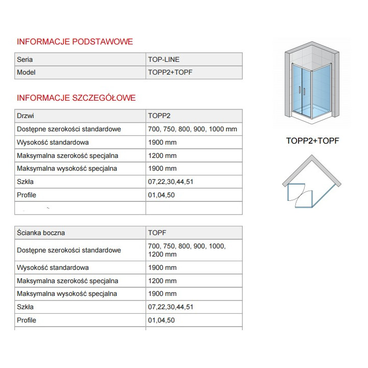 Drzwi dwuczęściowe SanSwiss TOP-LINE 70 cm, połysk, szkło przeźroczyste- sanitbuy.pl