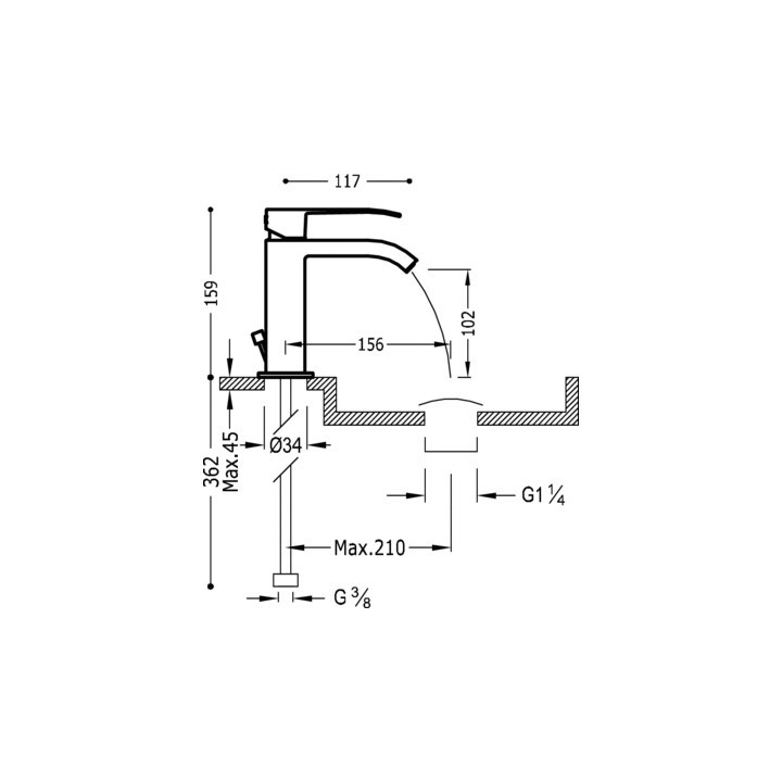 Bateria umywalkowa Tres Cuadro Exclusive, wys. 16 cm, stalowa- sanitbuy.pl