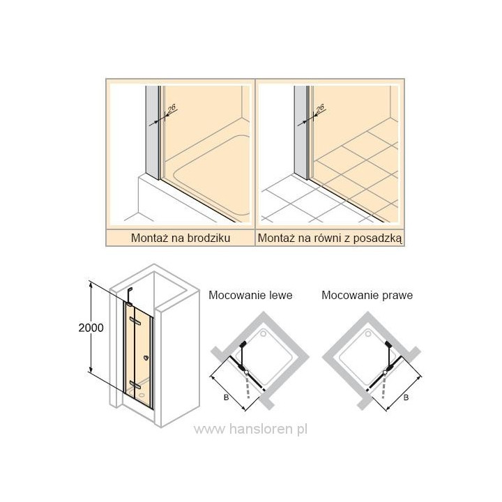 Drzwi do wnęki lewe Huppe Enjoy ELEGANCE 80 cm,  profil srebrny mat, szkło przeźroczyste- sanitbuy.pl