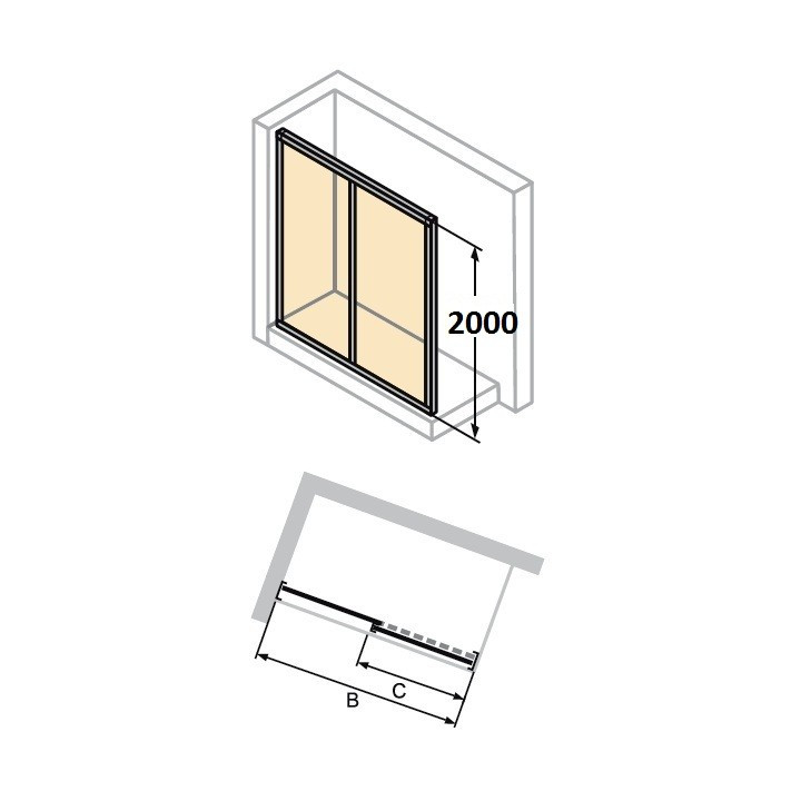 Drzwi suwane Huppe Classics 100 cm z elementem stałym, srebrny mat, szkło przeźroczyste z Anti Plaque- sanitbuy.pl