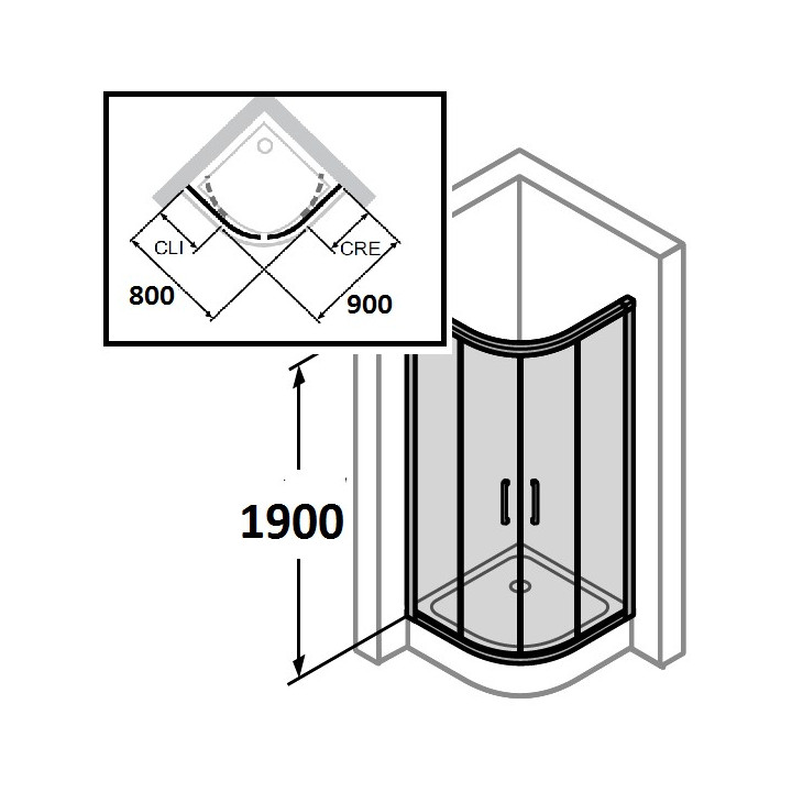 Kabina półokrągła drzwi suwane Huppe Classics 80x90 cm, srebrny matowy, szkło przeźroczyste - sanitbuy.pl