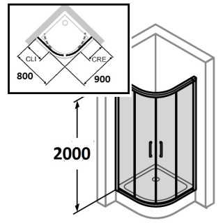 Kabina półokrągła drzwi suwane Huppe Classics 800x90cm, wys. 200 cm, srebrny połysk , szkło przeźroczyste z powłoką Anti Plaque 