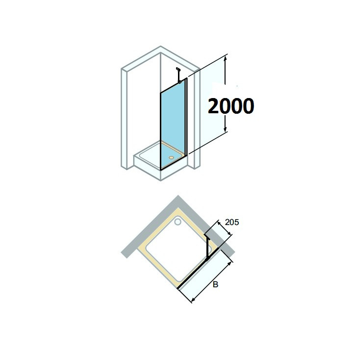 Ścianka boczna Huppe Classics2  do drzwi wachadłowych 70 cm, wys. 200 cm, srebrny poler, szkło przeźroczyste z Anti Plaque- sani