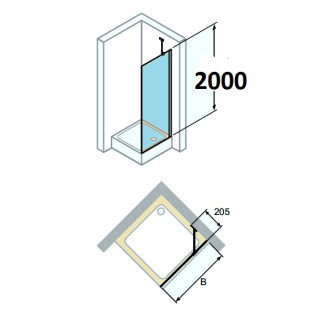 Ścianka boczna Huppe Classics2  do drzwi wachadłowych 70 cm, wys. 200 cm, srebrny poler, szkło przeźroczyste z Anti Plaque- sani