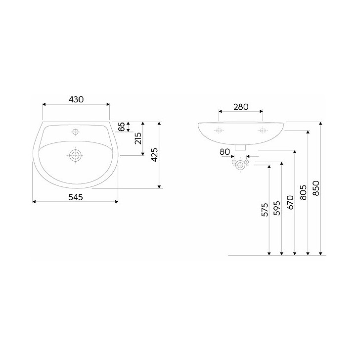 Umywalka Koło Idol wisząca, z otworem i z przelewem, 55x42 cm, biała- sanitbuy.pl