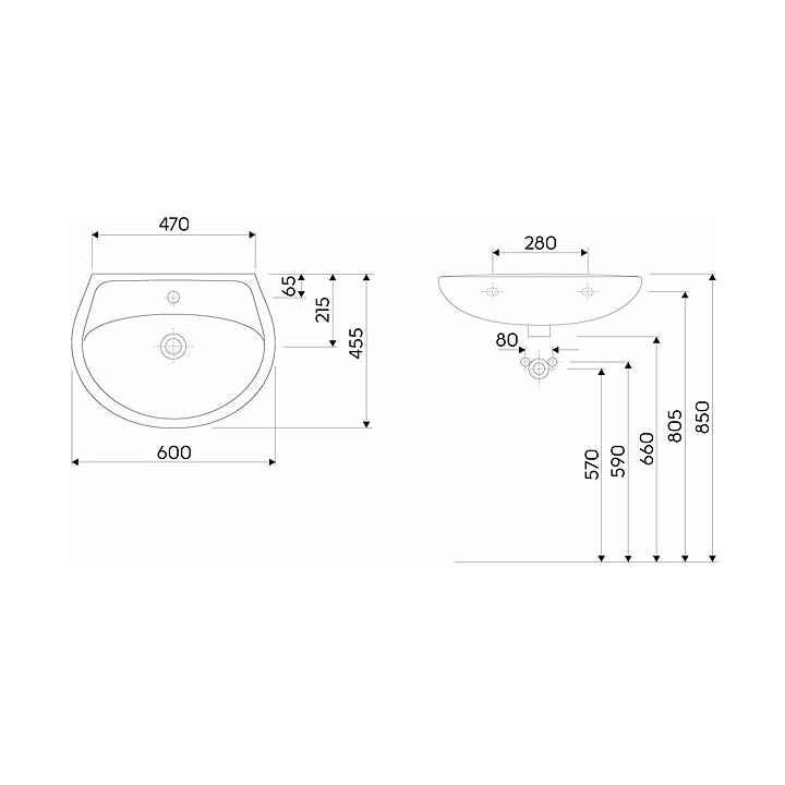Umywalka Koło Idol wisząca z otworem i z przelewem, 60x45 cm, biała- sanitbuy.pl