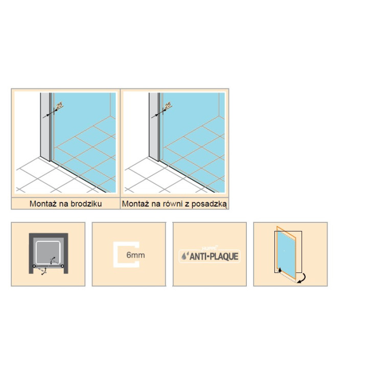 Drzwi do wnęki wachadłowe Huppe Classics 80 cm, wys. 190 cm, srebrny poler, szkło przeźroczyste z Anti Plaque- sanitbuy.pl