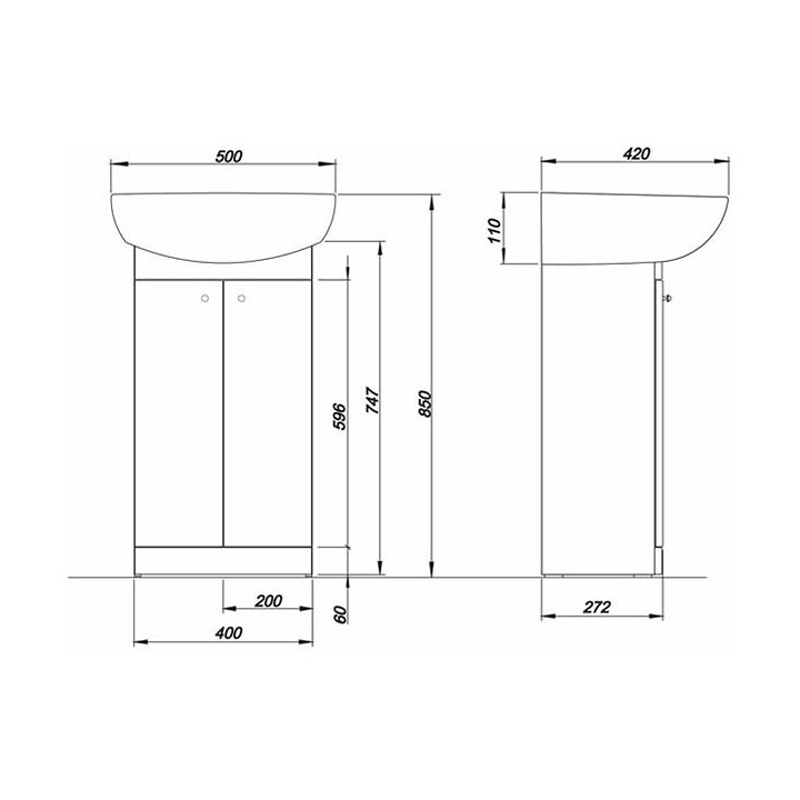 Zestaw łazienkowy Koło Solo umywalka meblowa (50x42 cm) z szafką stojącą (40x74,7x27,2 cm), biały połysk- sanitbuy.pl