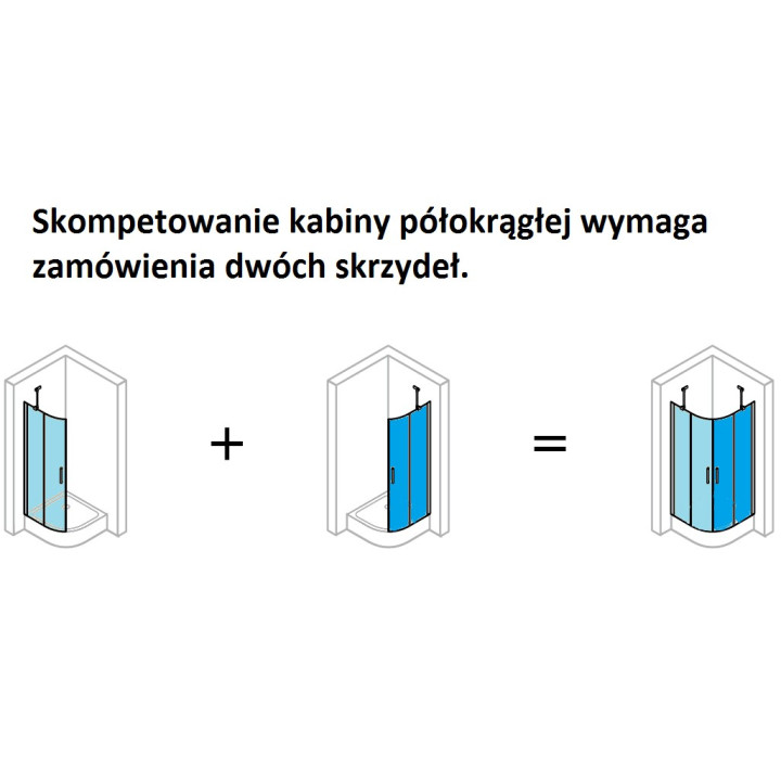 Drzwi skrzydłowe półokragłe  (pół kabiny) Huppe Classics 100 cm, wys. 200 cm, srebrny poler, szkło przeźroczyste z Anti Plaque- 