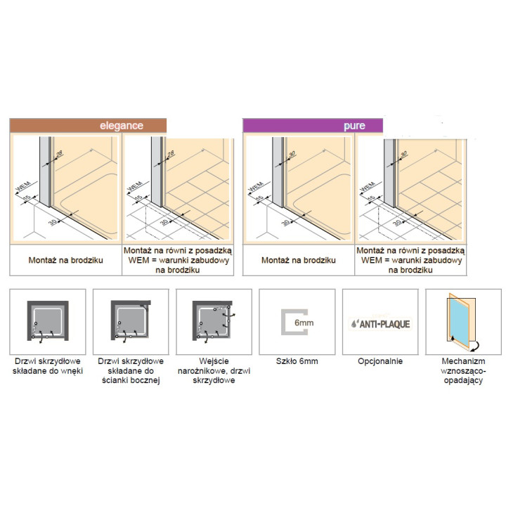 Drzwi prysznicowe Huppe Design Pure składane, szer. 90 cm, z powłoką Anti-Plaque, profil chrom eloxal- sanitbuy.pl