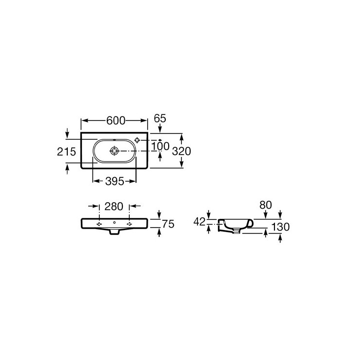 Umywalka Roca Meridian Compacto 60x32 cm z otworem na baterię po prawej stronie- sanitbuy.pl