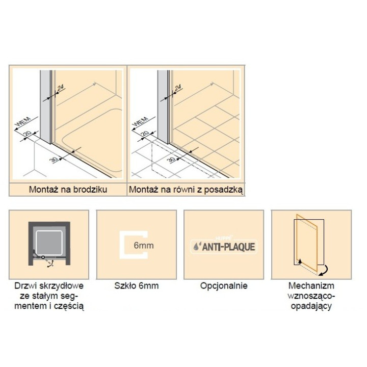 Drzwi do wnęki Huppe Design Pure składane z  częścią boczną, wg wymiarów, srebrny mat, przeźroczyste z Anti Plaque- sanitbuy.pl