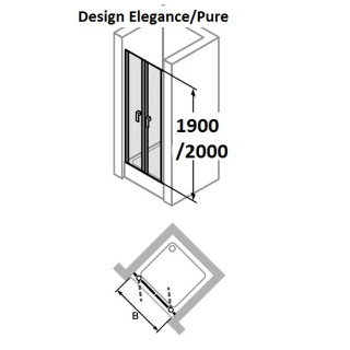 Drzwi do wnęki Huppe Design Pure 160 cm, wys. 200 cm, ze stałym segmentem i częścią boczną, chrom, przeźroczyste z Anti Plaque- 