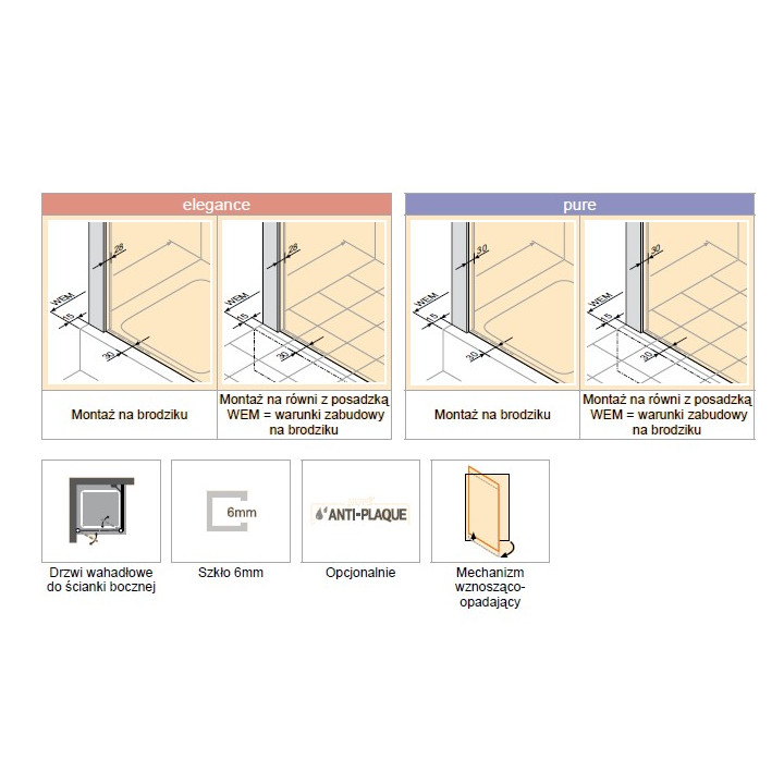 Drzwi wahadłowe do wnęki Huppe Design Elegance 100 cm, wg wymiarów, silver mat, przeźroczyste- sanitbuy.pl