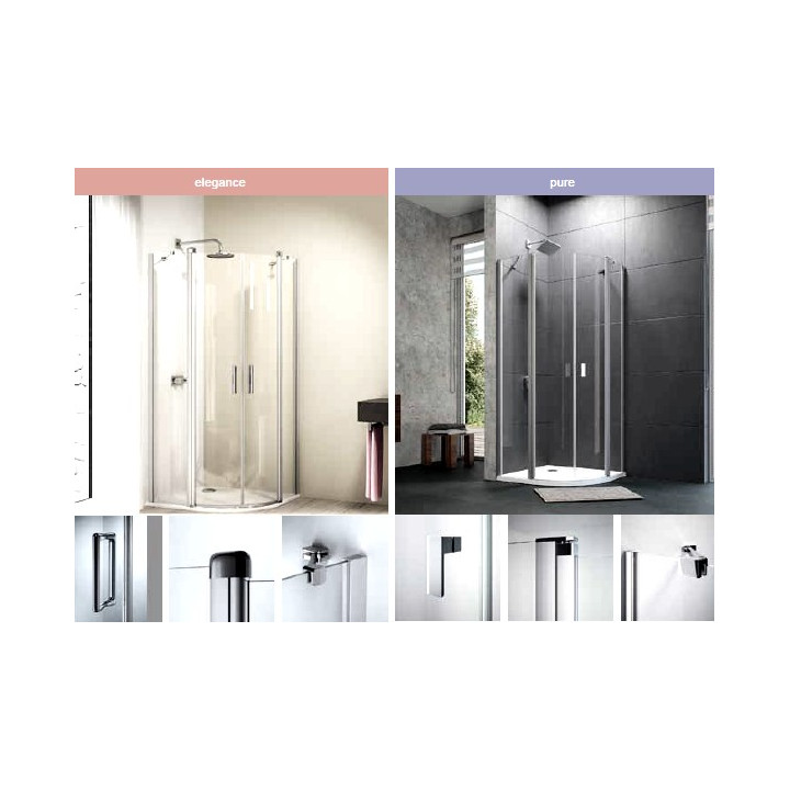 Drzwi skrzydłowe ze stałymi segmentami Design Elegance, 1-część, 80 cm, wys. 190 cm, chrom, szkło przeźroczyste z AntiPlaque- sa