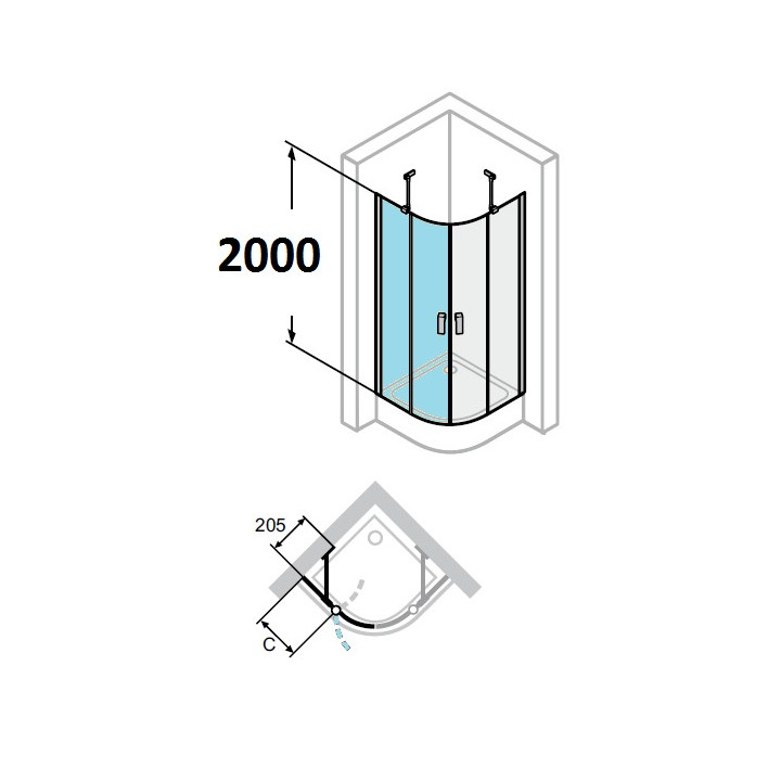 Drzwi skrzydłowe ze stałymi segmentami Design Elegance, 1-część, 80 cm, wys. 190 cm, chrom, szkło przeźroczyste z AntiPlaque- sa