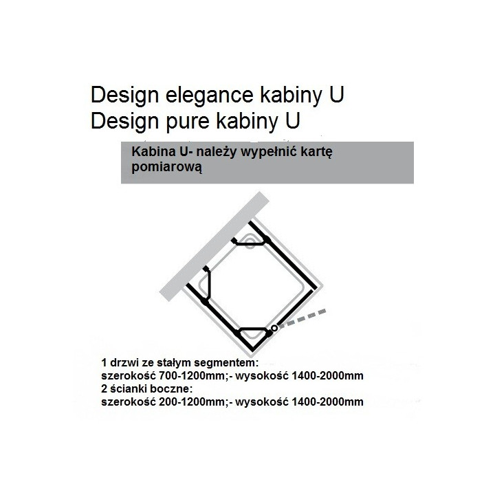 Kabina w kszttałcie U Design Elegance, srebrny mat, szkło przeźroczyste- sanitbuy.pl