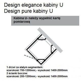 Kabina w kszttałcie U Design Pure, srebrny mat, szkło przeźroczyste- sanitbuy.pl