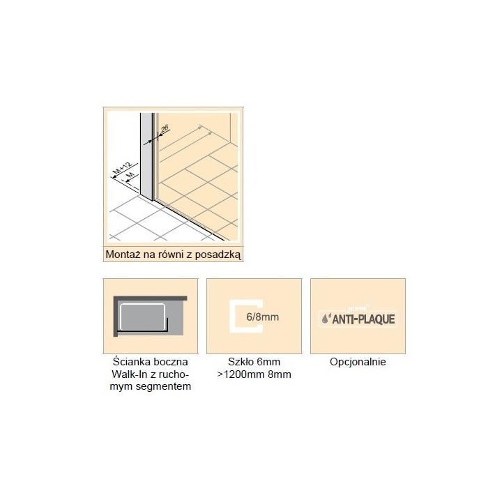 Kabina Walk -in Huppe Enjoy Elegance, wg wymiarów, chrom, szkło przeźroczyste z AntiPlaque- sanitbuy.pl