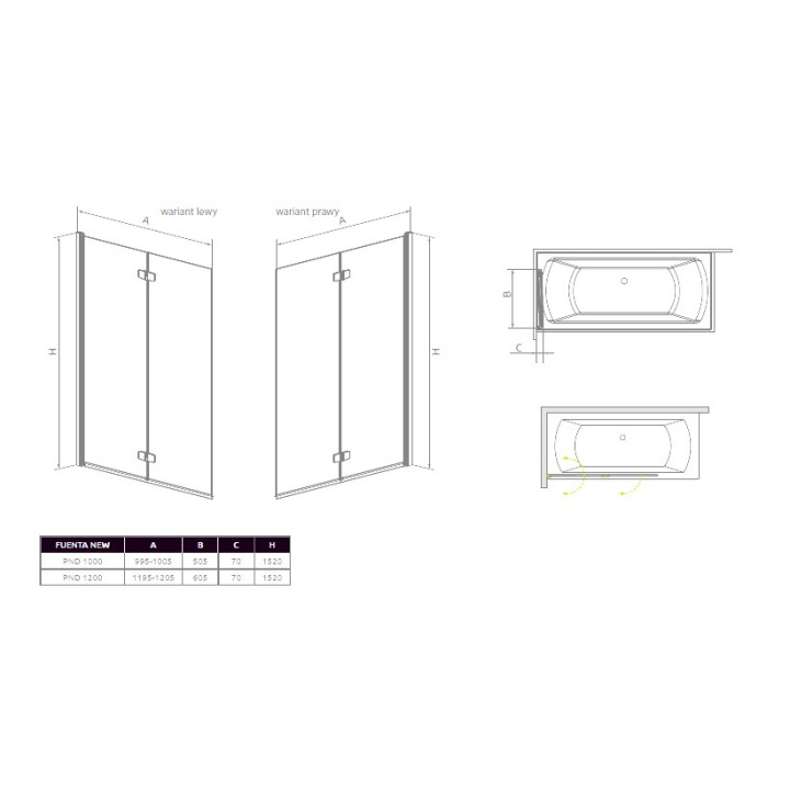 Parawan Radaway Fuenta New 2- częściowy 100 cm, szkło przeźroczyste EasyClean- sanitbuy.pl