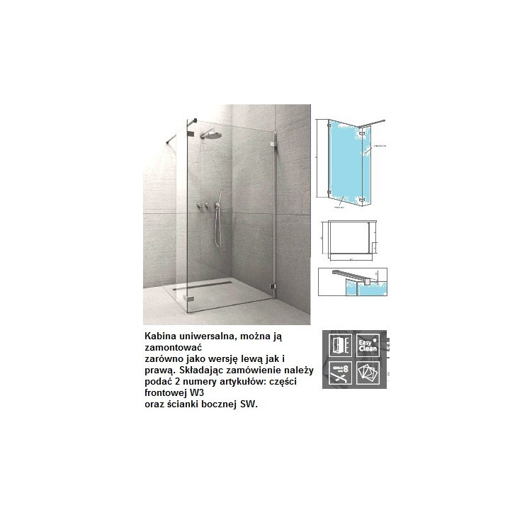 Ścianka frontowa W4 ze ściankami bocznymi Radaway Euphoria Walk-in I 140, chrom, szkło przeźroczyste- sanitbuy.pl