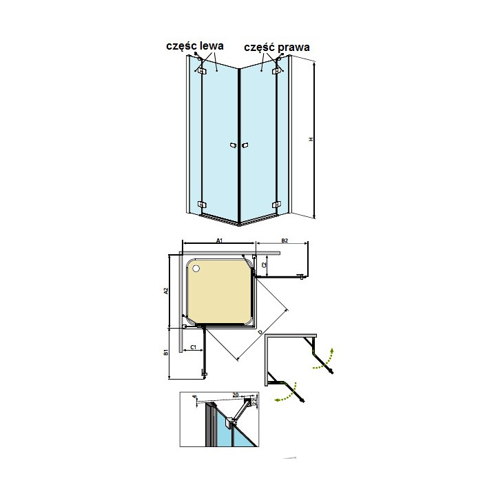 Kabina Radaway Fuenta New KDD 80x80 cm, chrom, szkło przeźroczyste EasyClean- sanitbuy.pl
