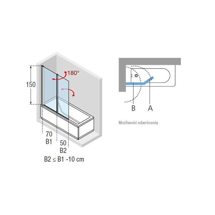 Parawan nawannowy Novellini Aurora 2 - 120x150 cm,  profil biały, szkło przeźroczyste - sanitbuy.pl