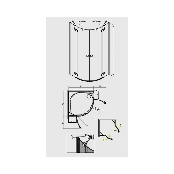 Ścianki do drzwi (komplet) Radaway Fuenta New KDJS chrom, szkło przeźroczyste EasyClean- sanitbuy.pl