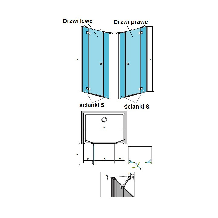 Drzwi do wnęki Essenza New DWJ 130 cm, część prawa, chrom, szkło przeźroczyste EasyClean- sanitbuy.pl