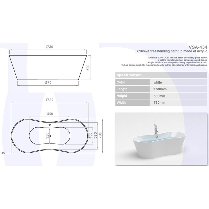 Wanna MARCOONI VSA-425 175x73 cm, wolnostojąca- sanitbuy.pl