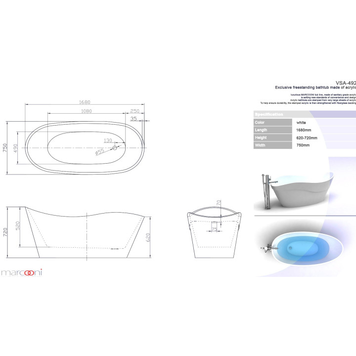 Wanna MARCOONI VSA-456 160x75,5 cm, wolnostojąca- sanitbuy.pl