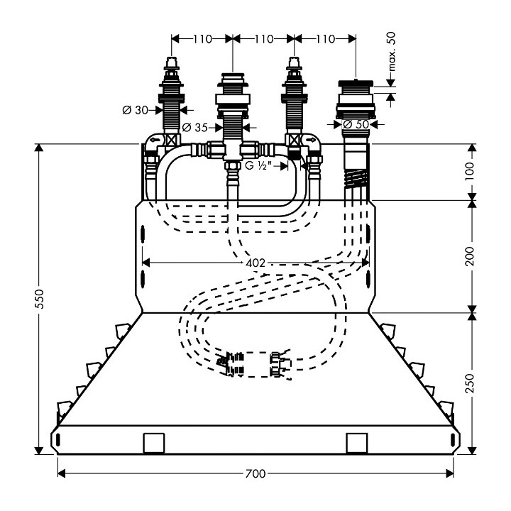 Zestaw podstawowy Hansgrohe do baterii 3-otworowej do montażu na brzegu wanny, Element wewnętrzy- sanitbuy.pl