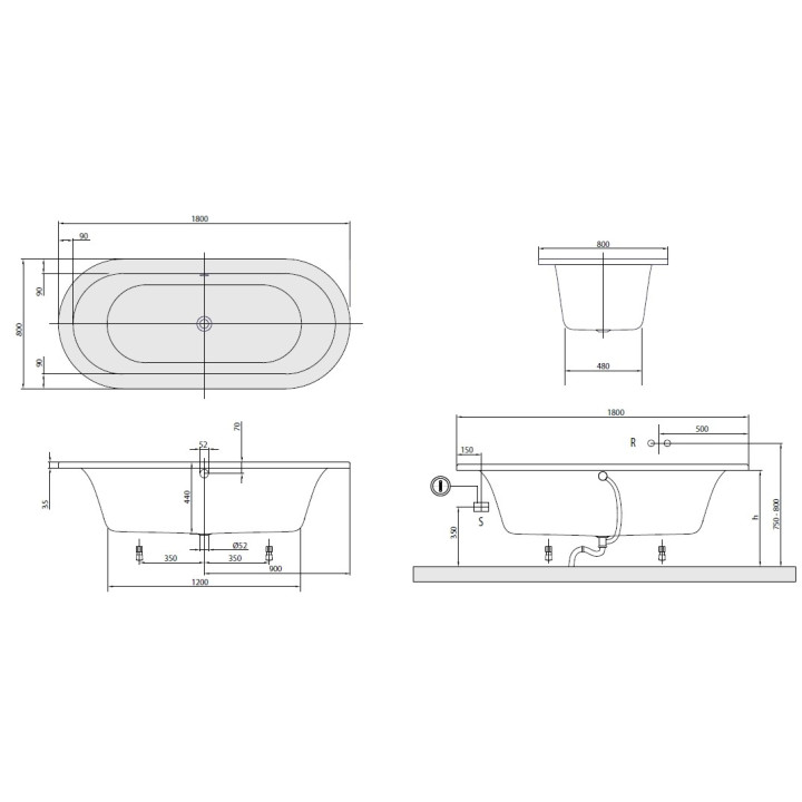 Wanna Villeroy&Boch Loop&Friends Oval 205x90cm, pięciokątna, biały alpin- sanitbuy.pl